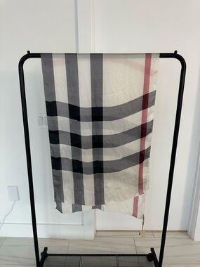 Burberry Plaid Silk-Blend Scarf in Black, Ivory, Red